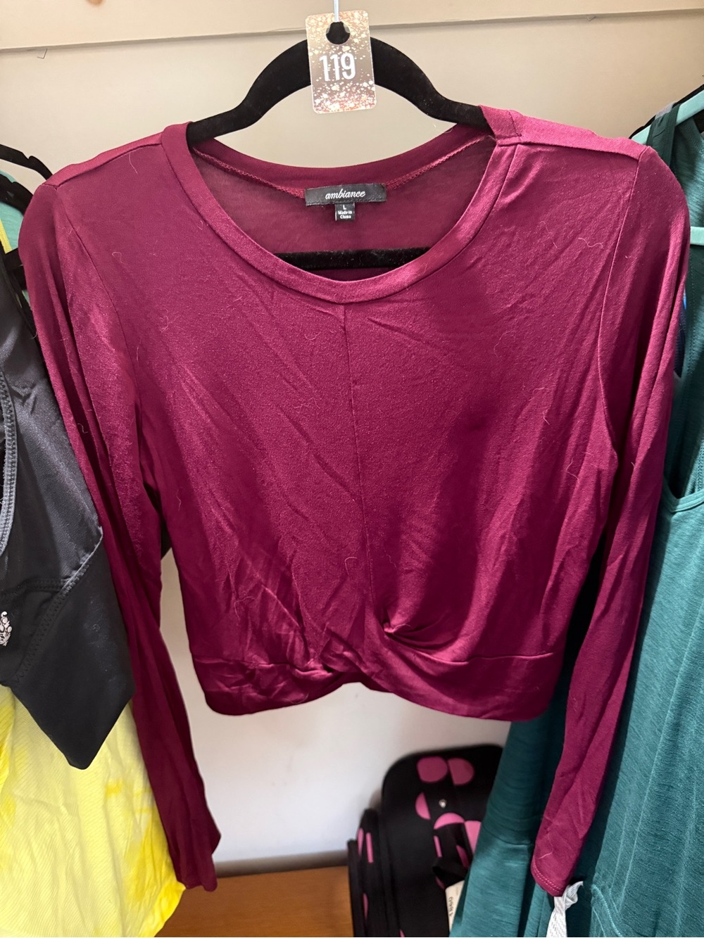 119 Ambiance Women's Long-Sleeve Twist Front Top - Burgundy